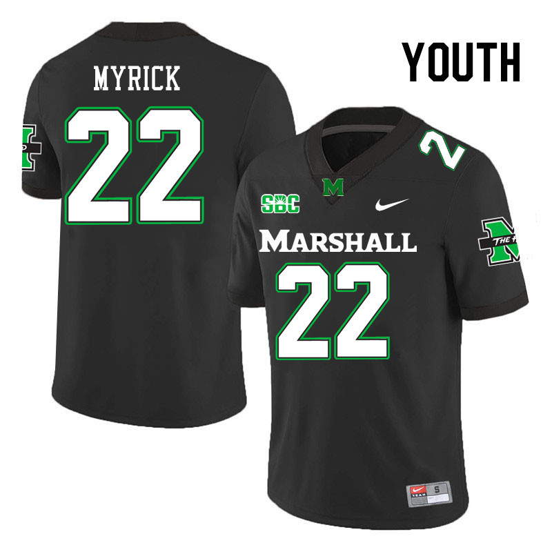 Youth #22 Corey Myrick Marshall Thundering Herd SBC Conference College Football Jerseys Stitched-Bla